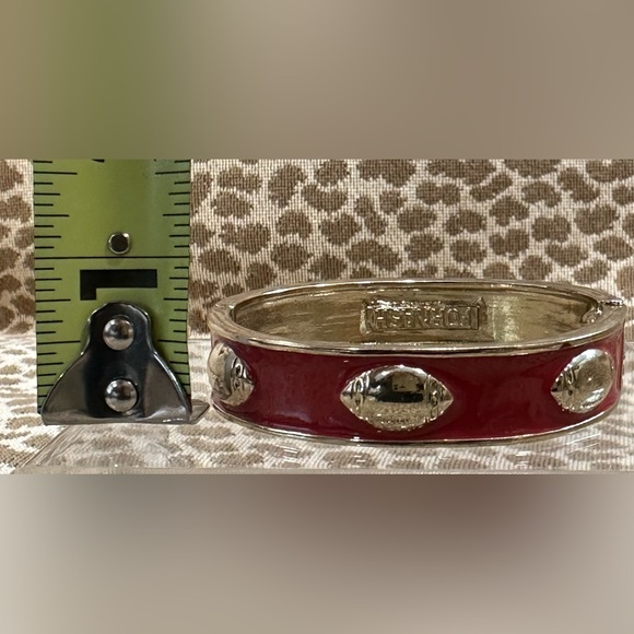 New Fornash ‘Gameday Chic’ Red Bangle Clamper Bracelet w Raised Gold Footballs - Picture 8 of 14